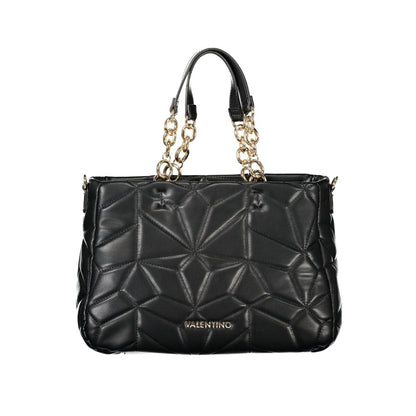 Mario Valentino Black Polyethylene Women Handbag with chain handles and logo detailing.