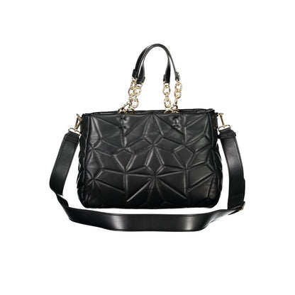 Elegant Mario Valentino Black Polyethylene Women Handbag with chic chain handles and adjustable strap, featuring bold contrasting details.