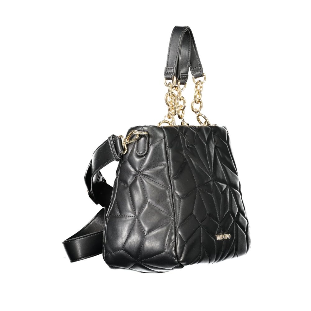 Mario Valentino Black Polyethylene Women Handbag with chic chain straps and adjustable strap, featuring bold details and logo.