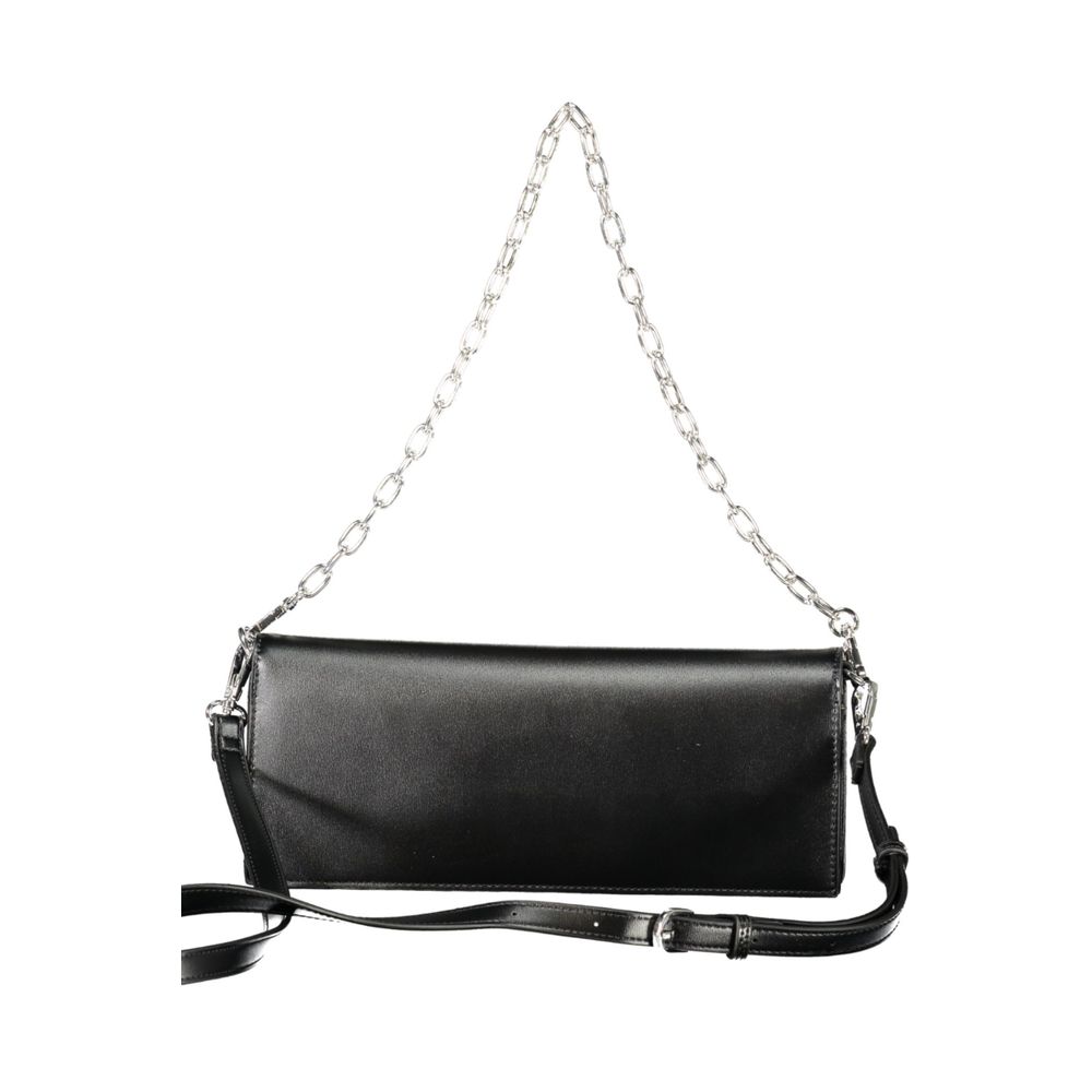 Mario Valentino Black Polyethylene Women Handbag with chain and adjustable strap.