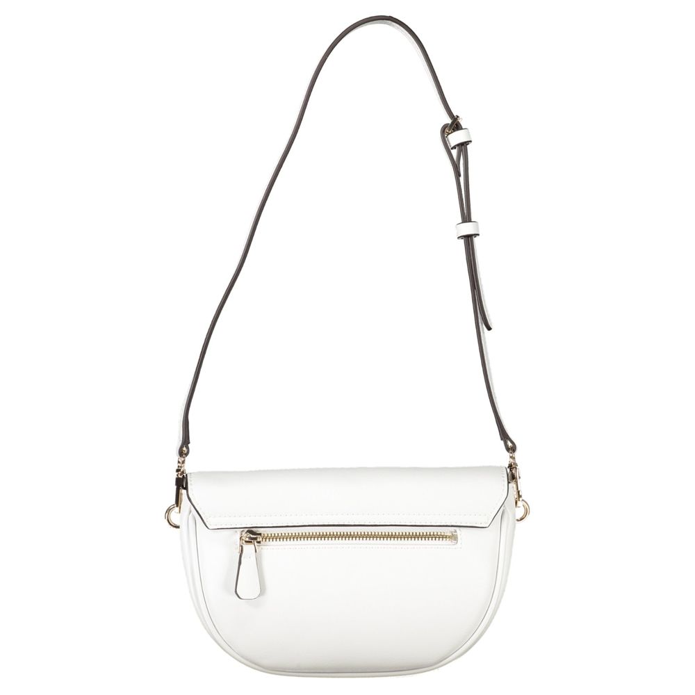 Guess Jeans White Polyethylene Women Handbag with adjustable strap, featuring a sleek design and protective feet.