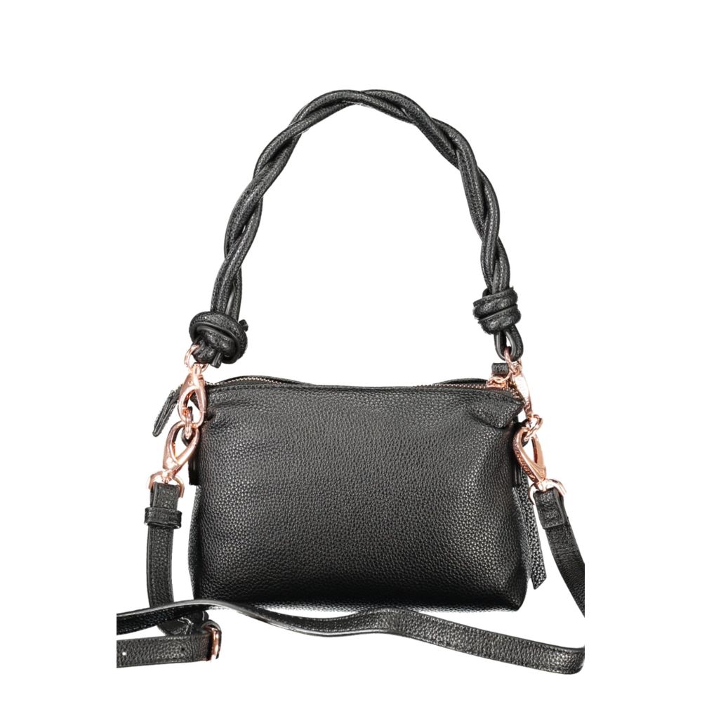 Mario Valentino Black Polyethylene Women Handbag with adjustable strap and signature logo, showcasing luxury fashion and functionality.