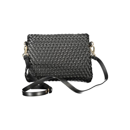 Mario Valentino Black Polyethylene Women Handbag with woven texture and adjustable strap