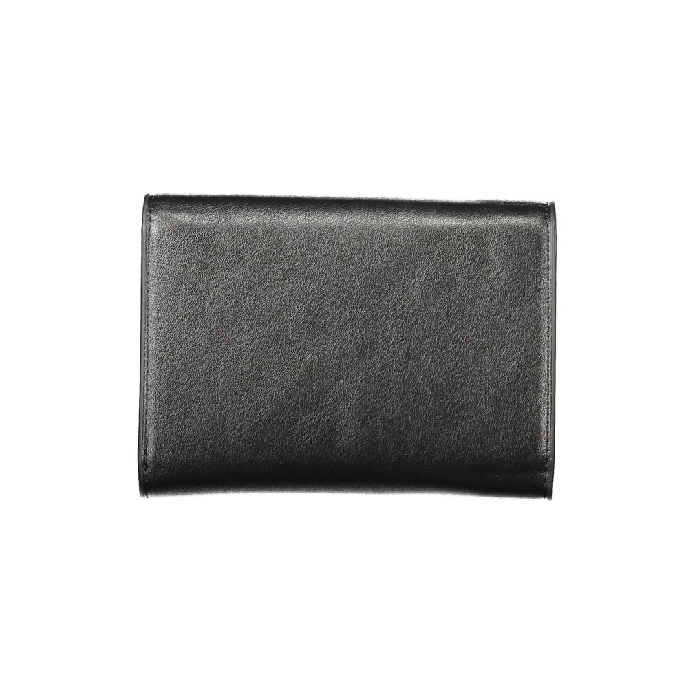 Mario Valentino Black Polyethylene Women Wallet, sleek design with tri-compartment for organized essentials, zip and snap closures.