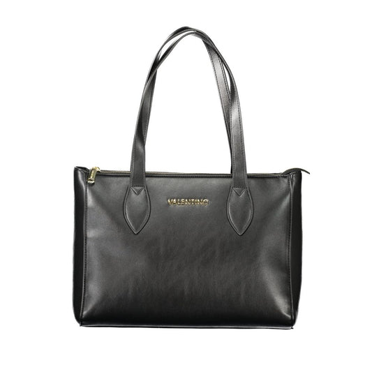 Mario Valentino Black Polyethylene Women Handbag, stylish 2-handle shoulder bag, perfect for urban sophistication with zip closure.