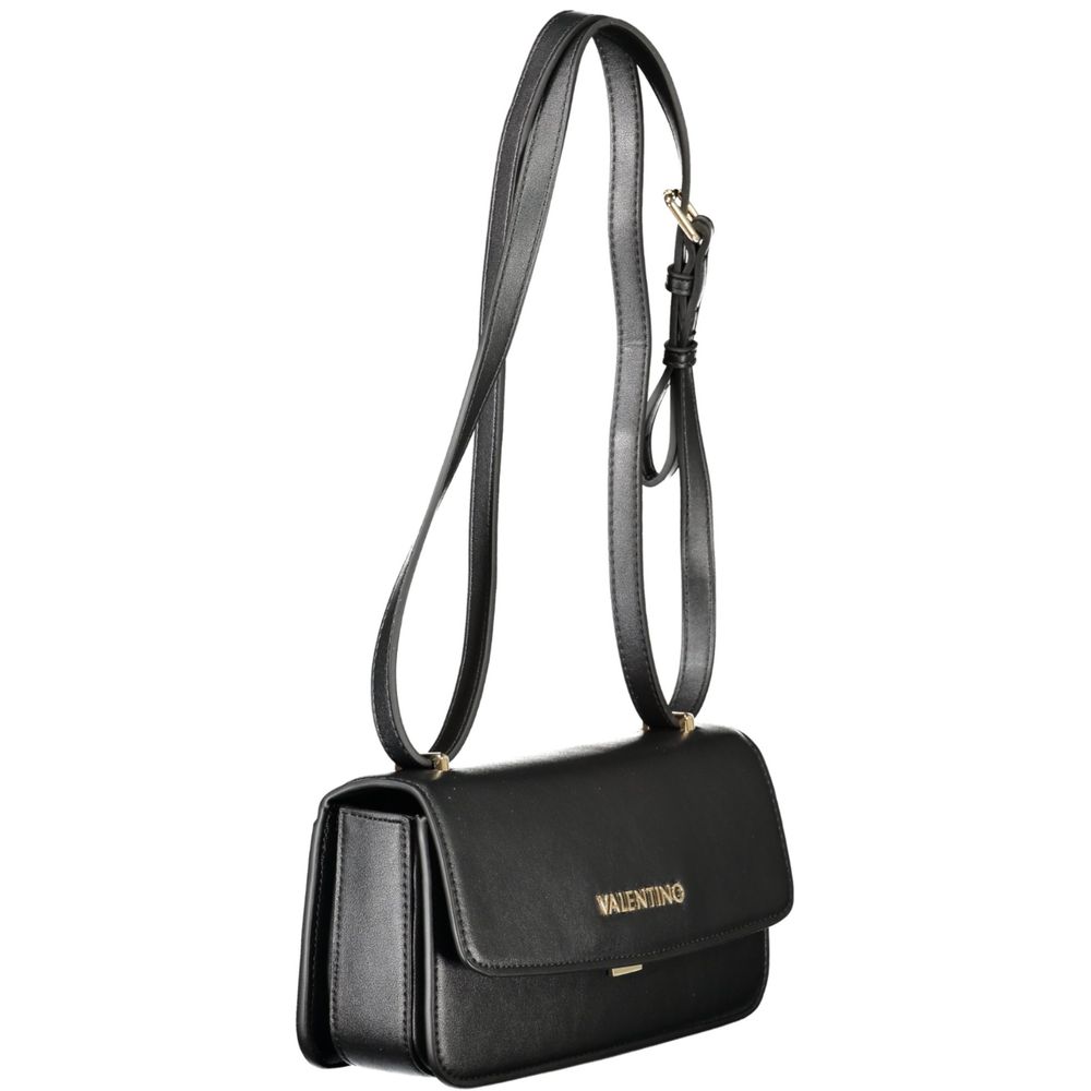 Mario Valentino Black Polyethylene Women Handbag with shoulder strap, featuring external pocket and sophisticated closure.