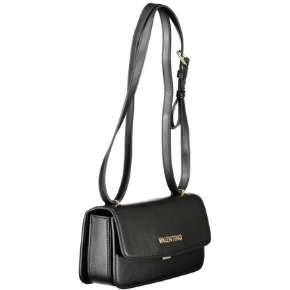 Mario Valentino Black Polyethylene Women Handbag with shoulder strap, featuring external pocket and sophisticated closure.