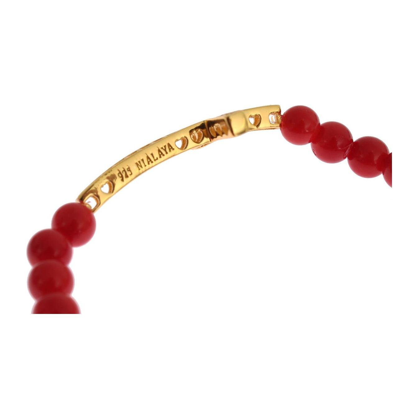 Nialaya Red Coral Gold CZ Cross 925 Silver Bracelet