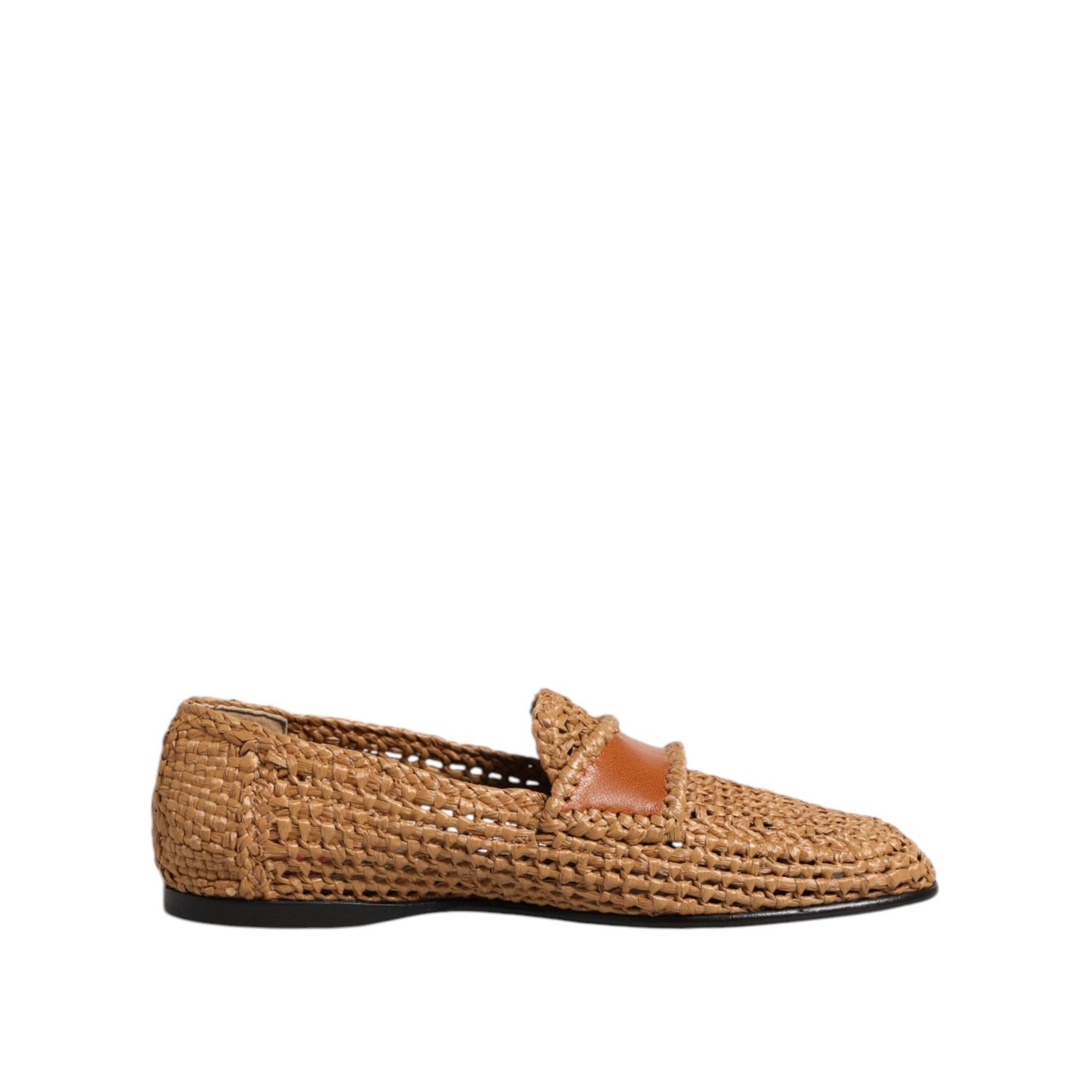 Dolce & Gabbana Brown Woven Raffia Slip On Loafers Shoes