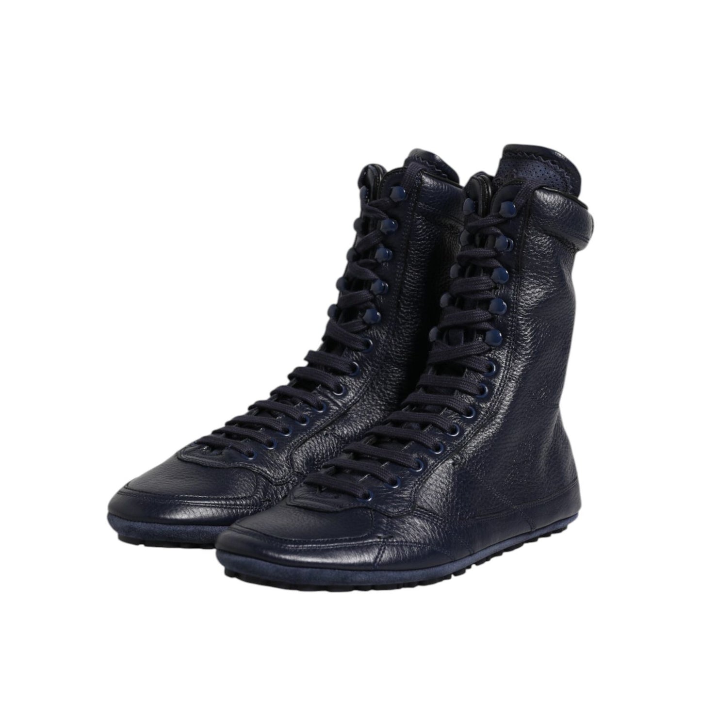 Dolce & Gabbana Dark Blue Leather KING High Top Sneakers Shoes