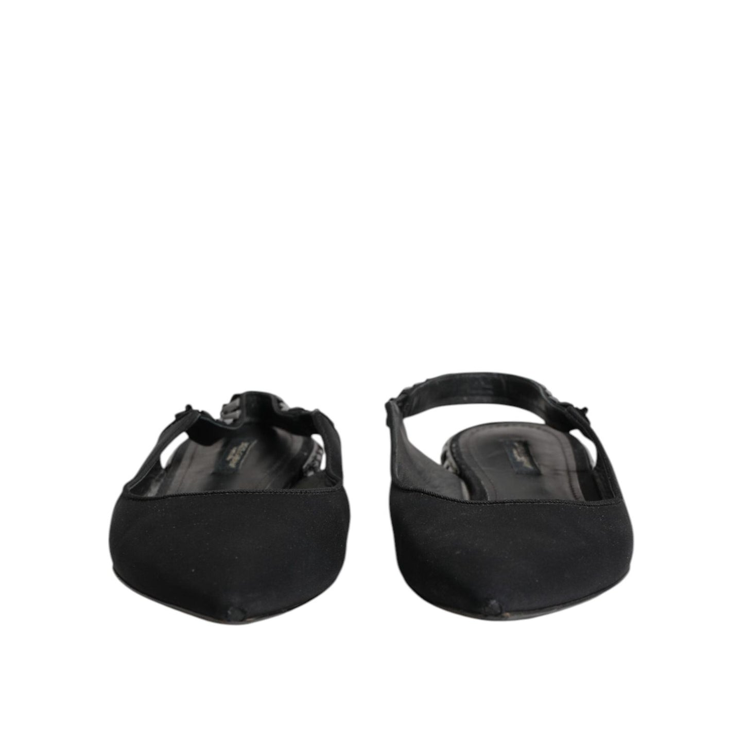 Dolce & Gabbana Black Crystal Charmeuse Slingback Shoes