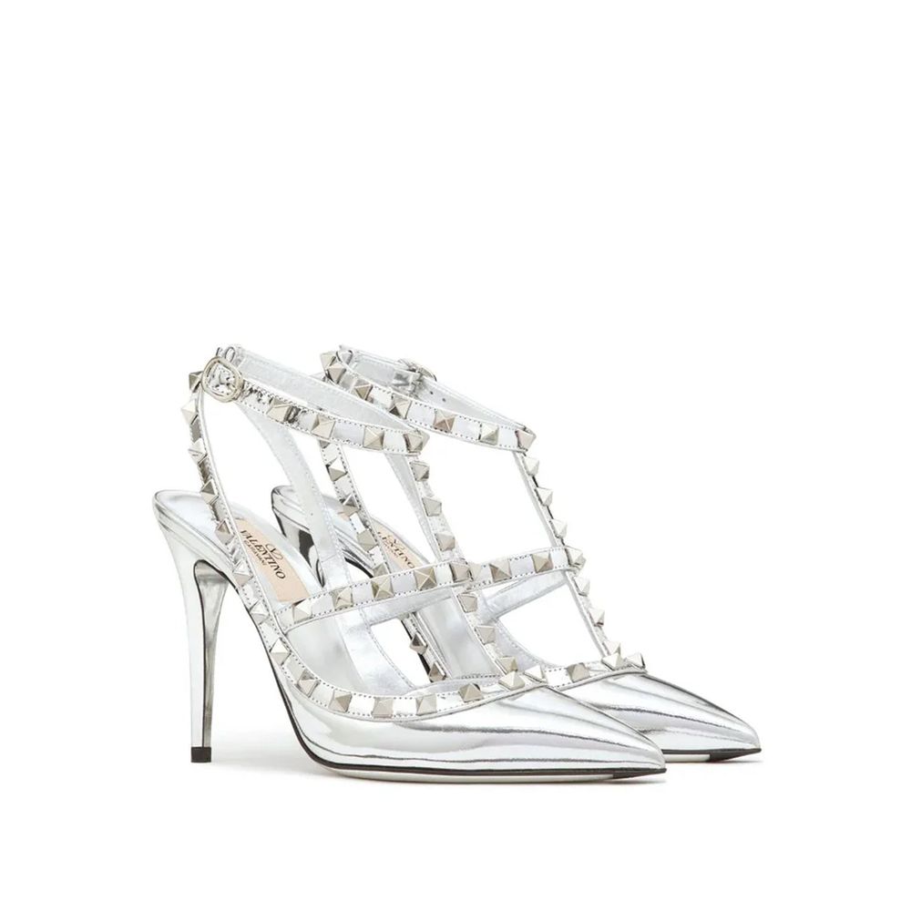 Valentino Garavani Silver Leather High Heel Pumps