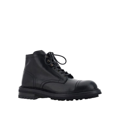 Dolce & Gabbana Black Calfskin Lace-Up Boots