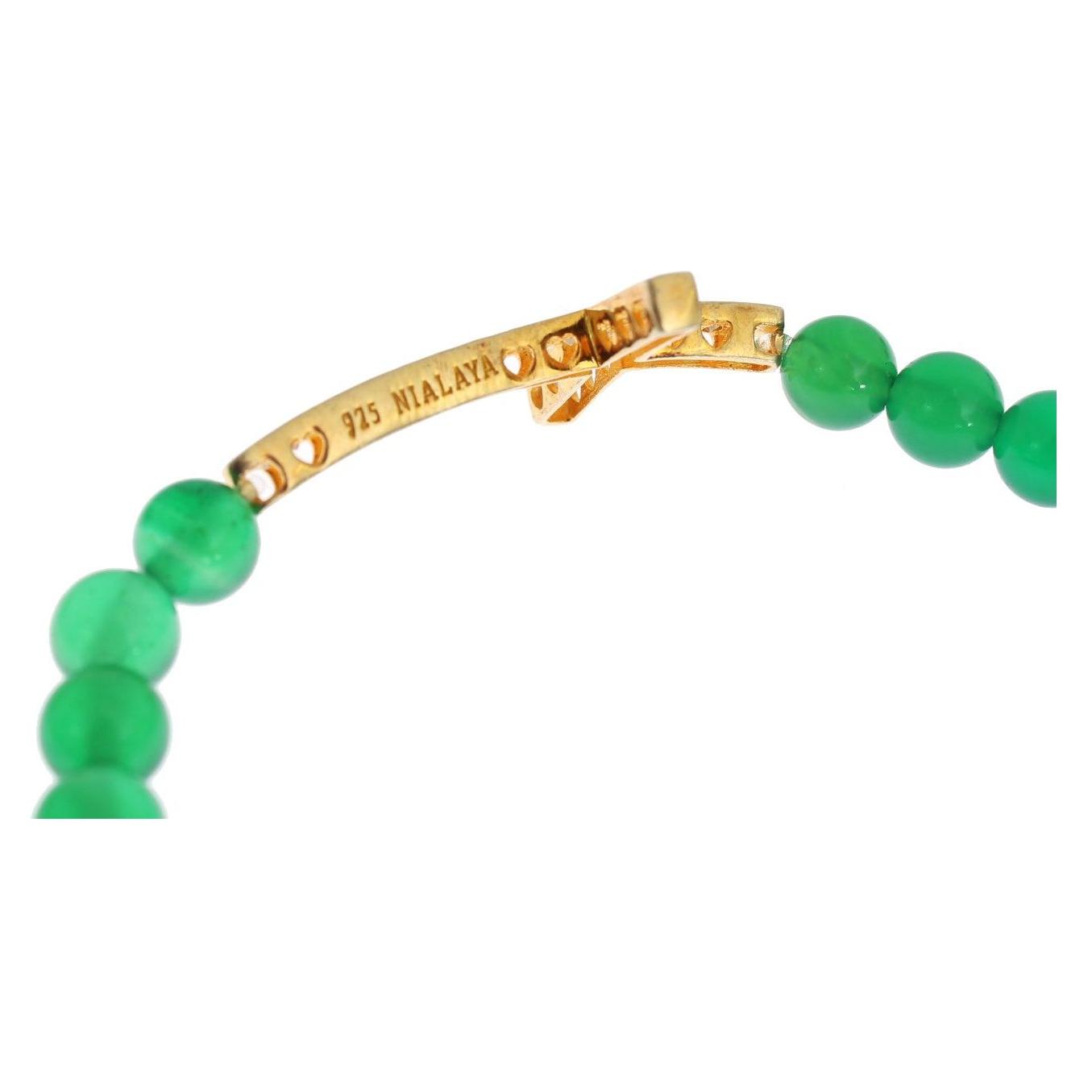 Nialaya Jade Stone Gold CZ Cross 925 Silver Bracelet Bracelet