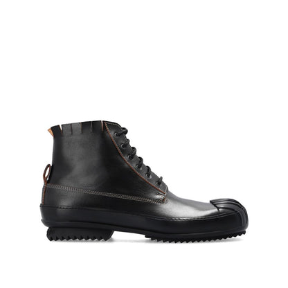 Maison Margiela Black Calfskin Lace-Up Boots with leather composition, front lace-up closure, and embossed logo detail.