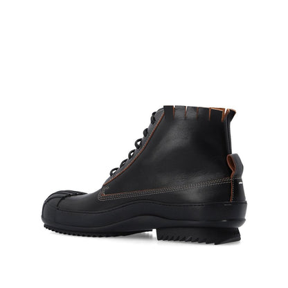 Maison Margiela Black Calfskin Lace-Up Boots with rubber sole and rear pull tab, side view, made in Italy, men's footwear.