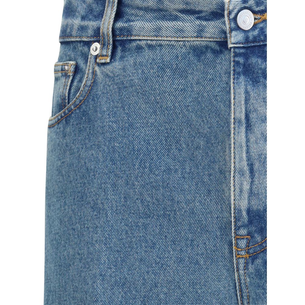 Close-up of Valentino Blue Cotton Straight-Leg Jeans showcasing front button closure and classic five-pocket design.