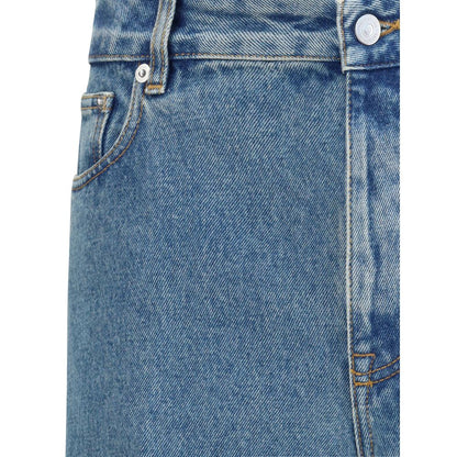 Close-up of Valentino Blue Cotton Straight-Leg Jeans showcasing front button closure and classic five-pocket design.