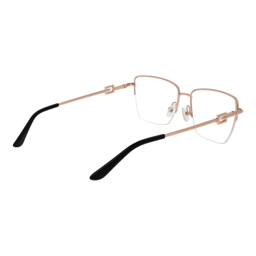 Guess Rose Gold Women Glasses Frame, half-rim metal square style, demo plastic lenses, spring hinge, includes branded case