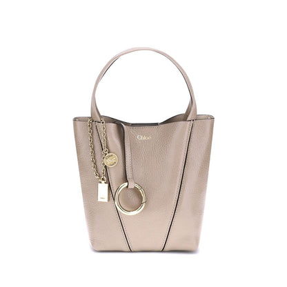 Chloé Beige Calf Leather Bos Taurus Shoulder Bag with gold chain and emblem, featuring flat handles and elegant magnetic closure.