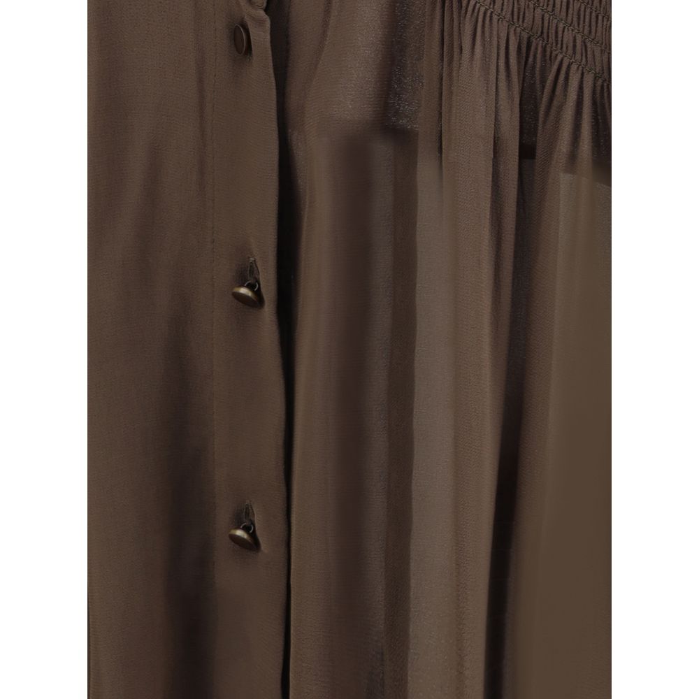Close-up of Marant Etoile Noeline Shirt with button closure and semi-transparent design