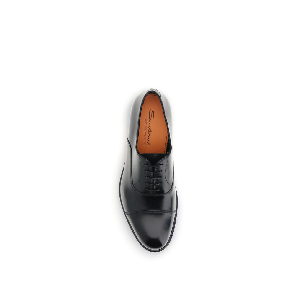 Santoni Black Calf Leather Bos Taurus Oxfords And Derbies top view with lace-up design and classic silhouette.