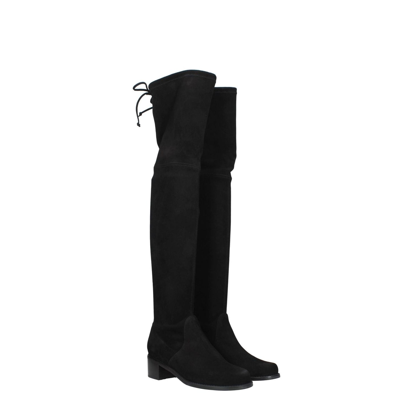 Stuart Weitzman Black Leather Over The Knee boots with suede finish and mid heels.