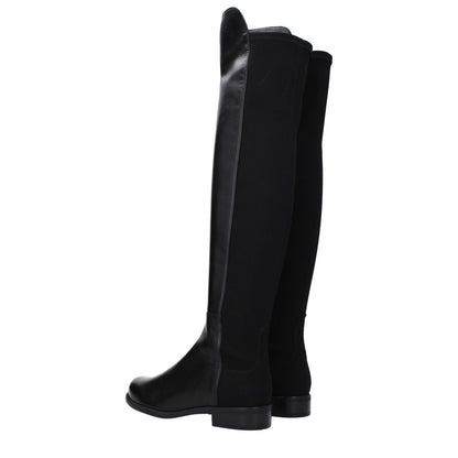 Stuart Weitzman Black Leather Over The Knee boots, vintage effect, casual style with round toe and rubber sole, MPN 5050NSGS3999BLK.
