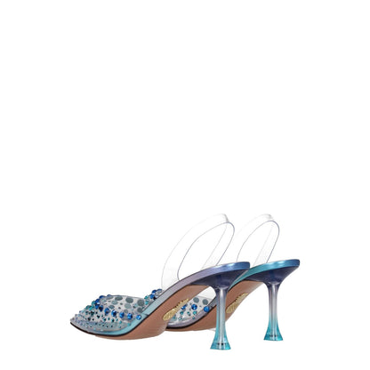 Aquazzura Transparent Pvc Stiletto Heel Sandals with Rhinestones and Sky Blue Detail