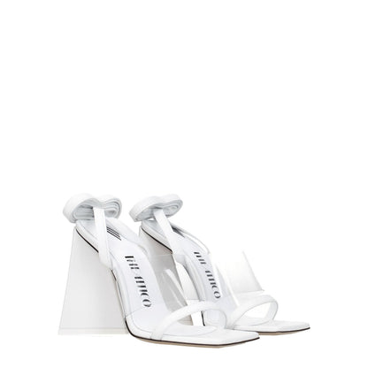 The Attico White Leather Stiletto Heel Sandals with self-tie closure and open toe, 11.5 cm high heel.