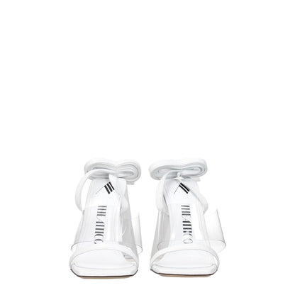The Attico White Leather Stiletto Heel Sandals with open toe and self-tie closure, featuring a high 11.5 cm heel, front view.
