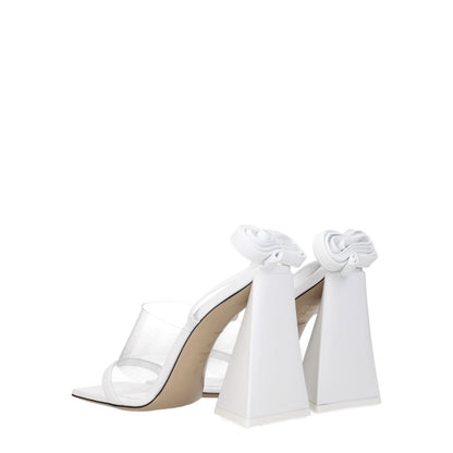 The Attico White Leather Stiletto Heel Sandals with self-tie closure and open toe design, featuring a high heel