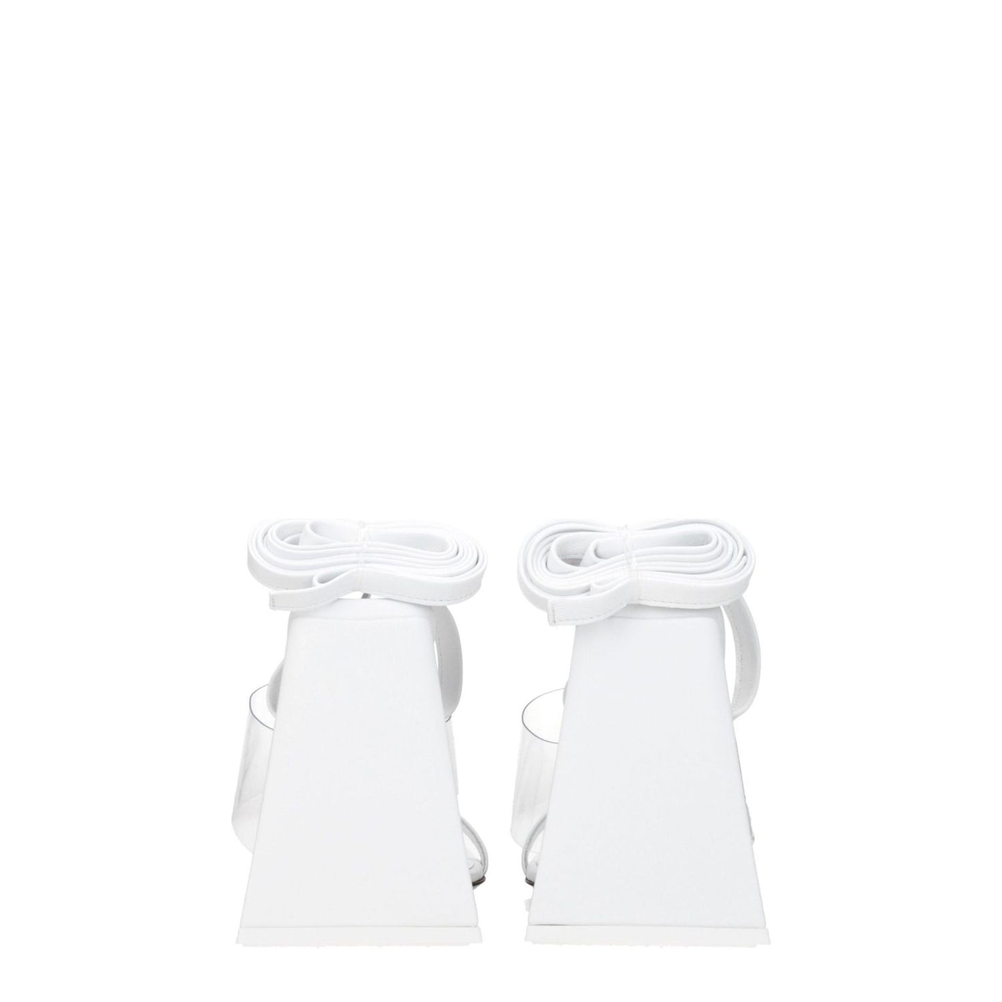 Back view of The Attico White Leather Stiletto Heel Sandals with 11.5 cm high heels and self-tie closure.