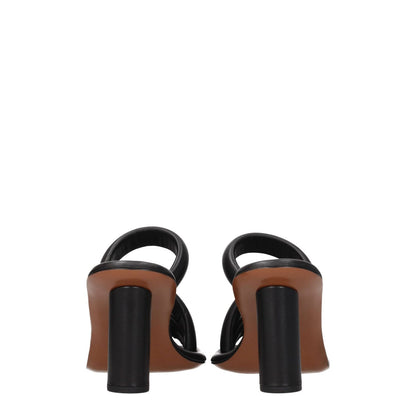 Rear view of Ambush Black Leather Stiletto Heel Sandals with rhinestone detail and open toe design.