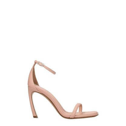 Lanvin Pink Leather Stiletto Heel Sandals with buckle closure and open toe, featuring apricot tones and 9.5 cm high heel.