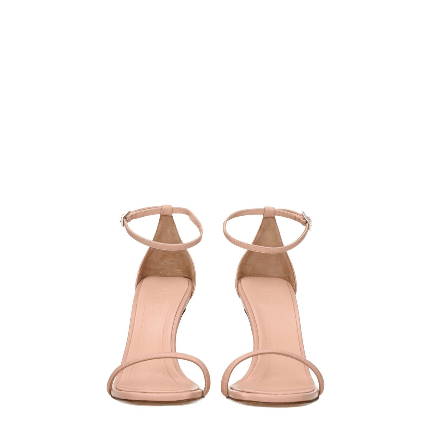 Lanvin Pink Leather Stiletto Heel Sandals with buckle closure, open toe design, and high heel, MPN FWSASS04NAPA962, front view.