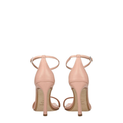Back view of Lanvin Pink Leather Stiletto Heel Sandals featuring buckle closure and high heel design.
