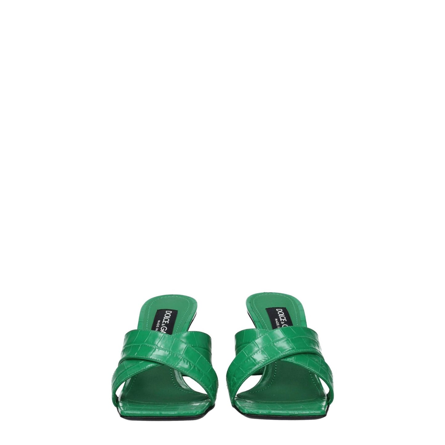 Dolce & Gabbana Green Leather Flat Sandals, open toe, casual style, mid heels, MPN CR1377AH4818Z502, grass secondary color.