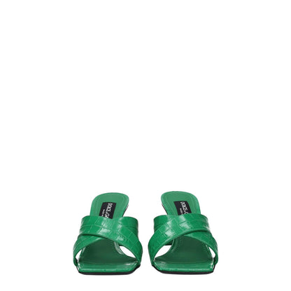Dolce & Gabbana Green Leather Flat Sandals, open toe, casual style, mid heels, MPN CR1377AH4818Z502, grass secondary color.