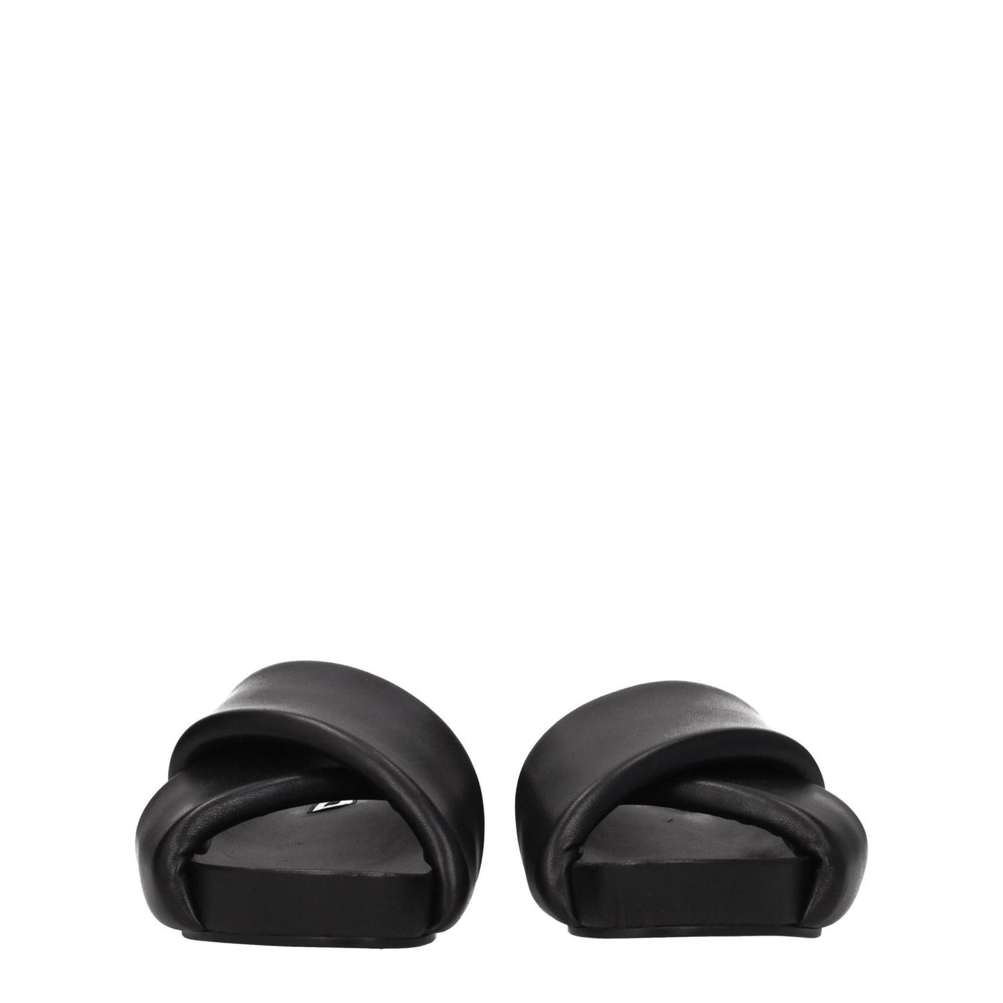 Jil Sander Black Leather Slippers featuring vintage effect, open toe, and mid heels, MPN J15WP0043P5057001, casual style footwear.