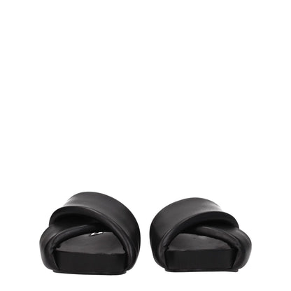 Jil Sander Black Leather Slippers featuring vintage effect, open toe, and mid heels, MPN J15WP0043P5057001, casual style footwear.