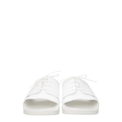 Maison Margiela White Cotton Slippers with open toe design, rubber sole, front detail view.