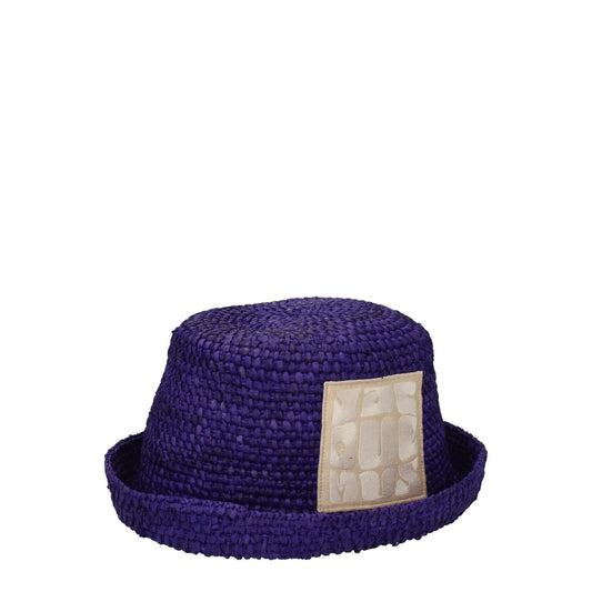 Jacquemus Purple Raffia Hat with front logo, made of 100% raphia, showcasing a stylish casual design in violet.