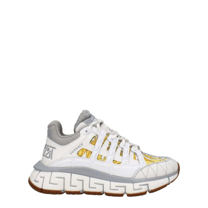 Versace White Fabric Athletic Sneakers with logos, lace-up closure, rubber sole, round toe, and a heel height of 4.5 cm.