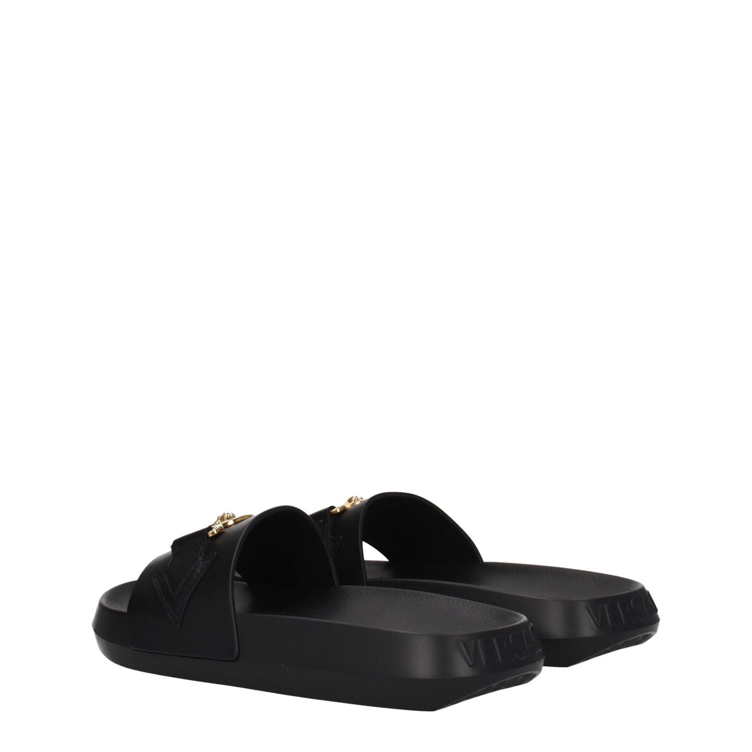 Versace Black Leather Slippers