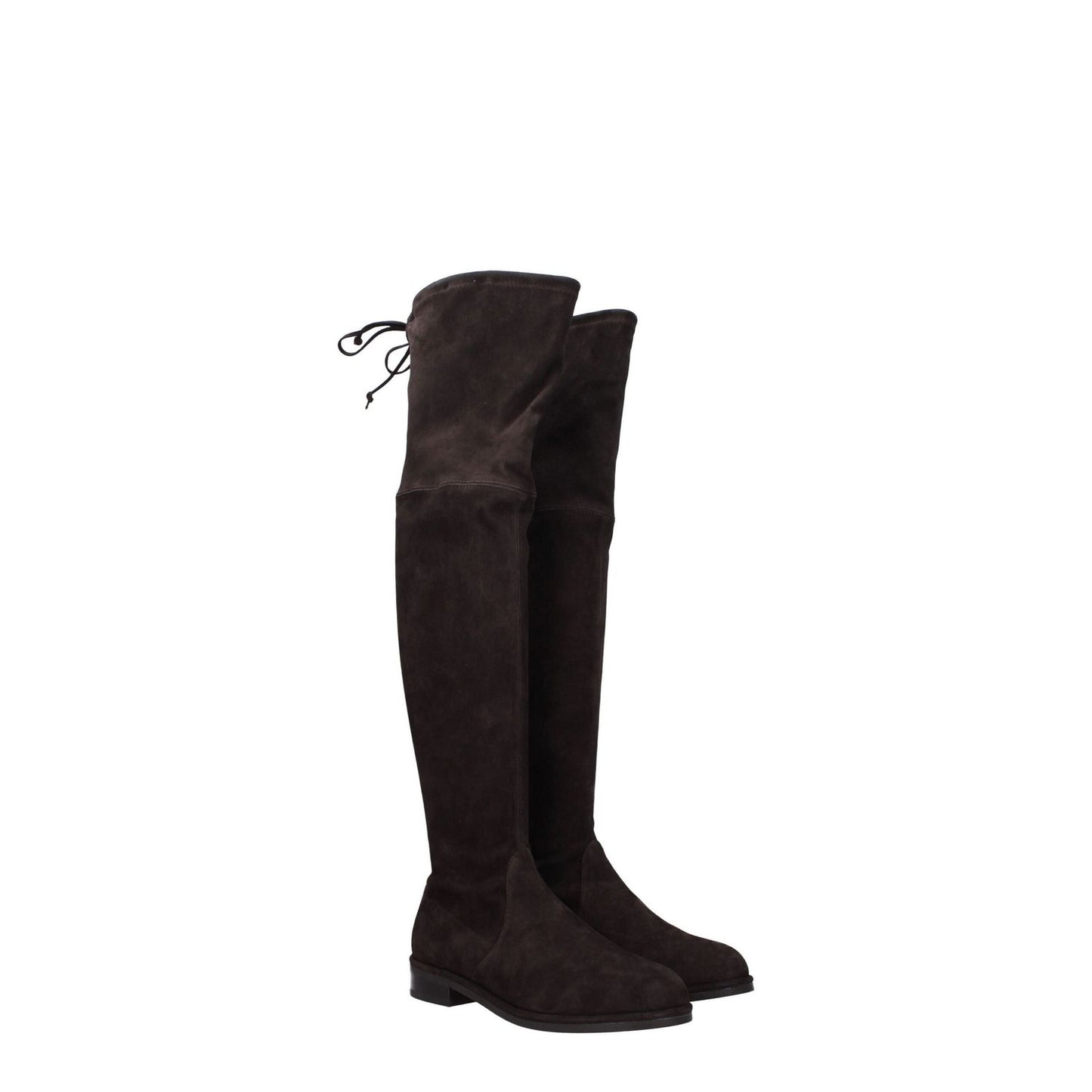 Stuart Weitzman Brown Leather Over The Knee boots with round toe and self-tie closure, casual style suede with rubber sole.