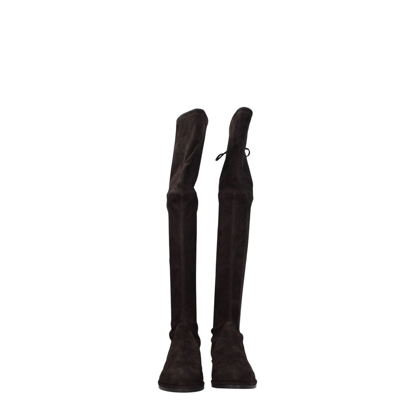 Stuart Weitzman Brown Leather Over The Knee suede boots with self-tie closures and round toe design
