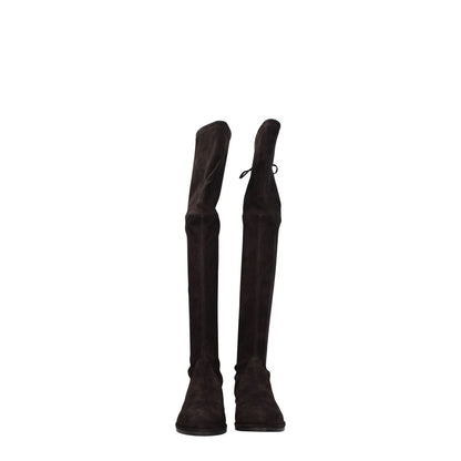Stuart Weitzman Brown Leather Over The Knee suede boots with self-tie closures and round toe design