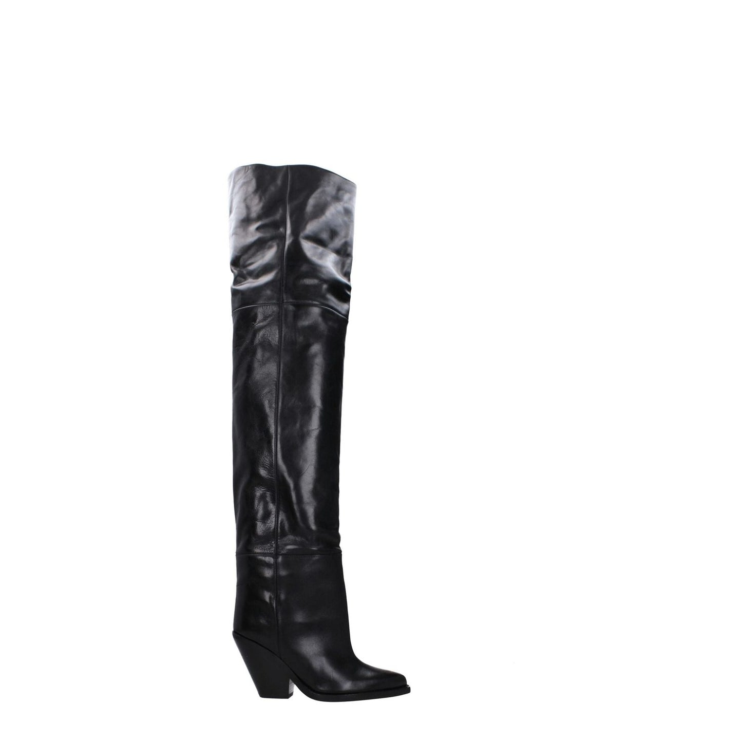 Isabel Marant Black Leather Over The Knee boots, high heel, square toe, casual style with leather sole, MPN CD0007FAA4A23S01BK.