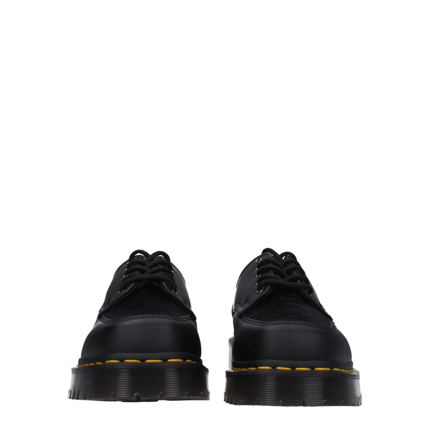 Dr. Martens Black Leather Oxfords And Derbies with lace-up front, rubber sole, and square toe design